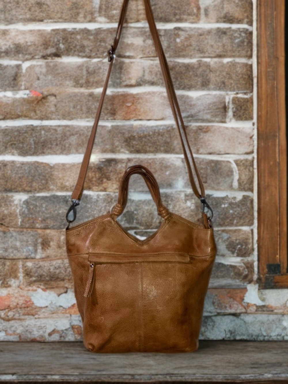 Latico Leathers Nash Crossbody Hobo Bag Cognac Brown Leather Convertible Purse